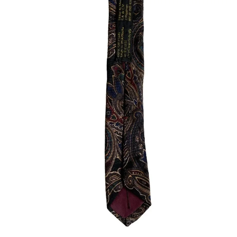 J. Riggins Hunting Horn Silk Paisley Neck Tie Black Brown Red Blue Made in USA